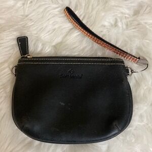 Samsonite Black Leather Wristlet Pouch Cosmetic Bag Clutch with Rhinestone Strap